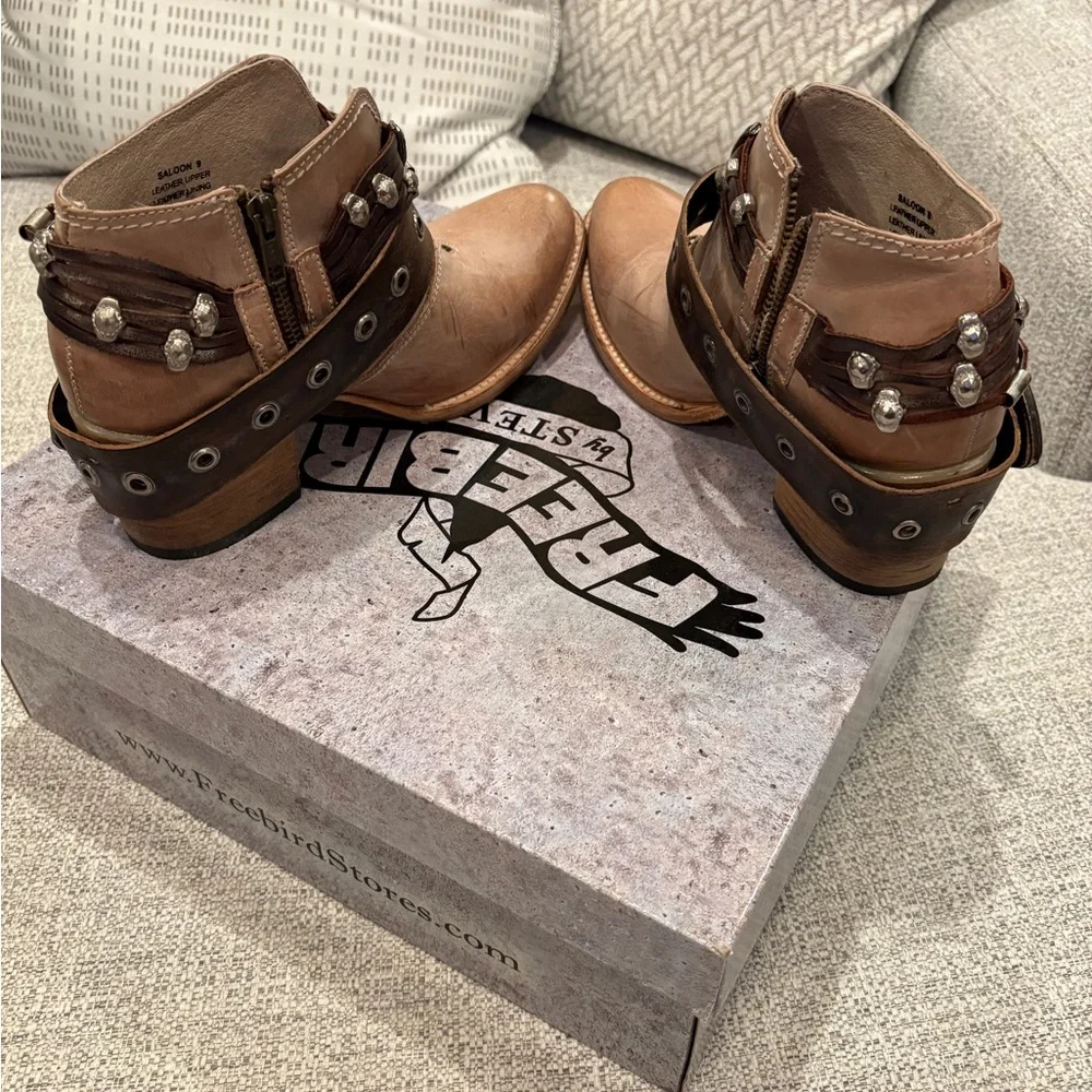 Freebird Brown Ankle Boots with Embellished Buckle - Picture 3 of 6